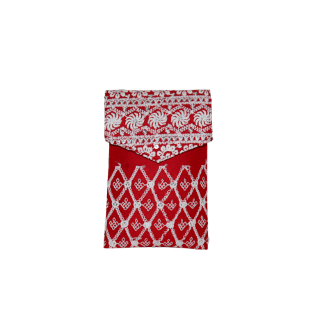 Red Cotton Phone Clutch Bag with Mirror Work and Gold Chain